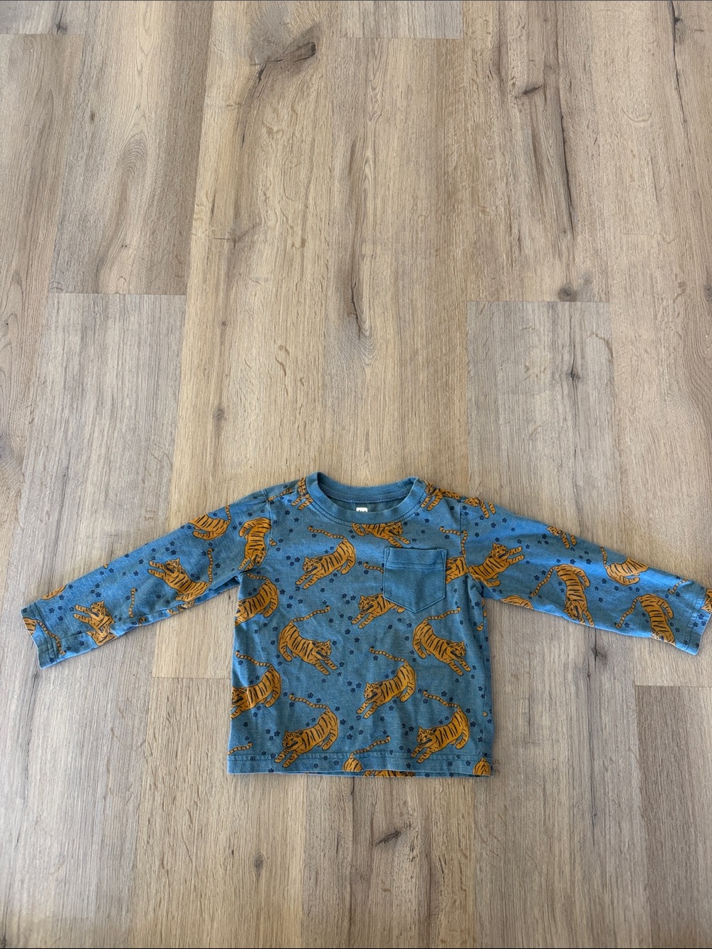 Tea Collection Blue Long-Sleeve Tee with Orange Tiger Print